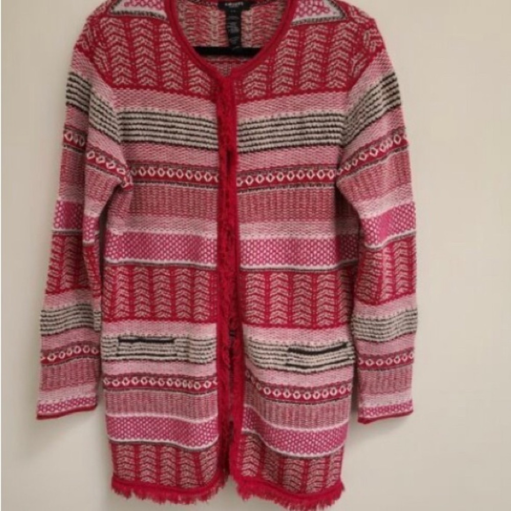 Olsen EUROPE Colourful Oversized Open Front Wool Blend Cardigan XS/4